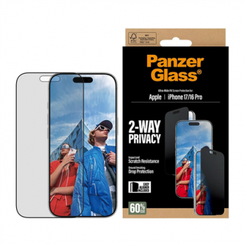 PanzerGlass Screen protector | Apple | iPhone 17/iPhone 16 Pro | Tempered Glass | Transparent | Ultra-Wide Fit w. EasyAligner