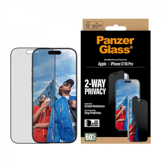 PanzerGlass Screen protector | Apple | iPhone 17/iPhone 16 Pro | Tempered Glass | Transparent | Ultra-Wide Fit w. EasyAligner