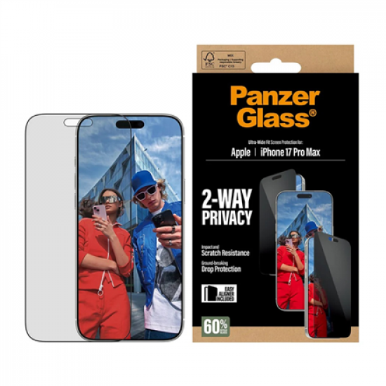 PanzerGlass Screen protector | Apple | iPhone 17 Pro Max | Glass | Transparent | Ultra-Wide Fit w. EasyAligner