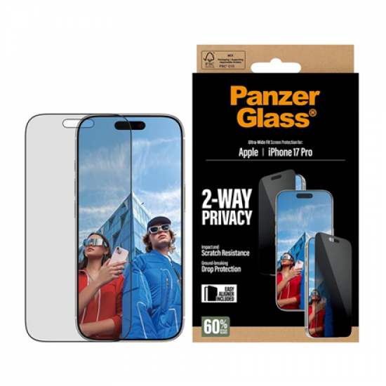 PanzerGlass Screen protector | Apple | iPhone 17 Pro | Glass | Transparent | Ultra-Wide Fit w. EasyAligner