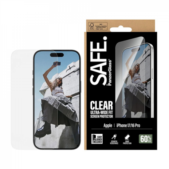 PanzerGlass Screen protector | Apple | iPhone 16 Pro/iPhone 17 | Transparent | Ultra-Wide Fit w. EasyAligner