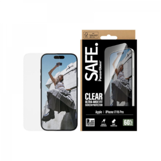 PanzerGlass Screen protector | Apple | iPhone 16 Pro/iPhone 17 | Transparent | Ultra-Wide Fit w. EasyAligner