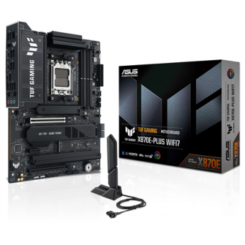 Asus TUF GAMING X870E-PLUS WIFI7 | Processor family AMD | Processor socket AM5 | DDR5 | Supported hard disk drive interfaces SATA, M.2 | Number of SATA connectors 4