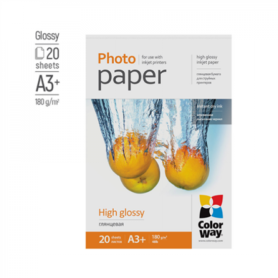 ColorWay Photo Paper, 20 sheets | 180 g/m² | A3+ | High Glossy