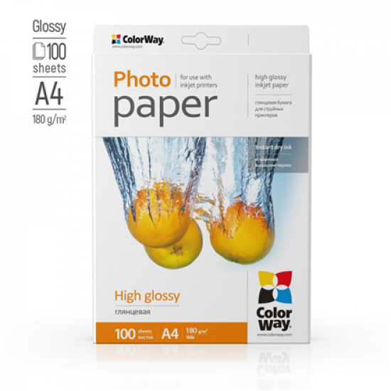 ColorWay Photo Paper, 100 sheets | 180 g/m² | A4 | High Glossy