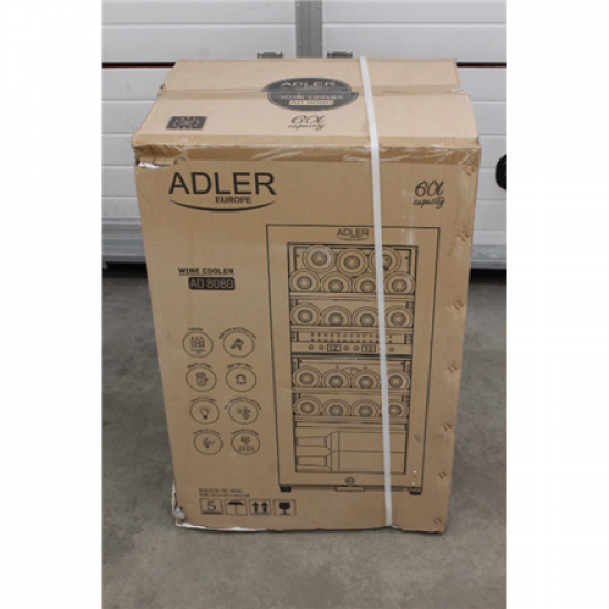 SALE OUT. Adler AD 8080 Wine Cooler, 60L, G, Shelves for 24 bottles, Black | Adler Wine Cooler | AD 8080 | Energy efficiency class G | Free standing | Bottles capacity 24 | Cooling type Compressor | Black | DAMAGED PACKAGING