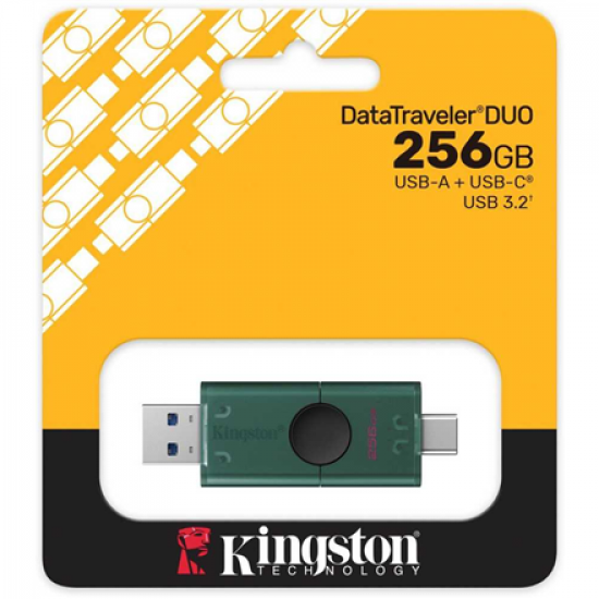 Kingston USB Flash Drive | DataTraveler Duo | 256 GB | USB Type-A and USB Type-C | Black/Green