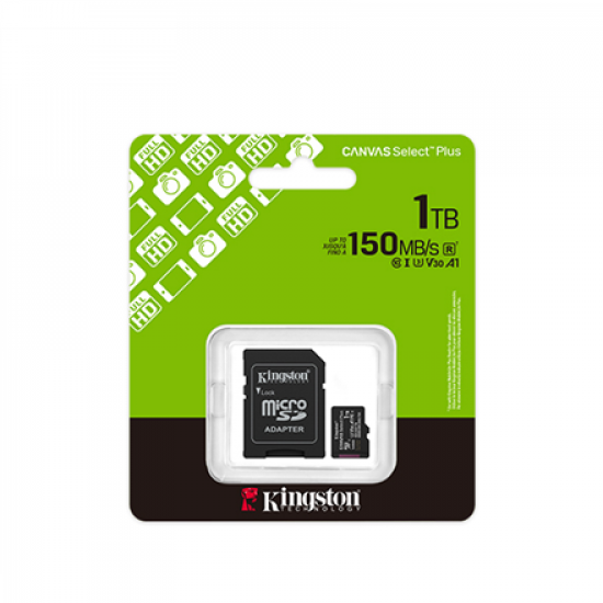 Kingston Memory card | Canvas Select Plus | 1000 GB | microSD | Flash memory class Class 10, UHS-I, U1/U3, video class 10/30, A1