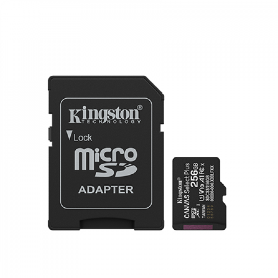 Kingston Canvas Select Plus | 256 GB | microSD | Flash memory class Class 10, UHS-I, U1/U3, video class 10/30, A1