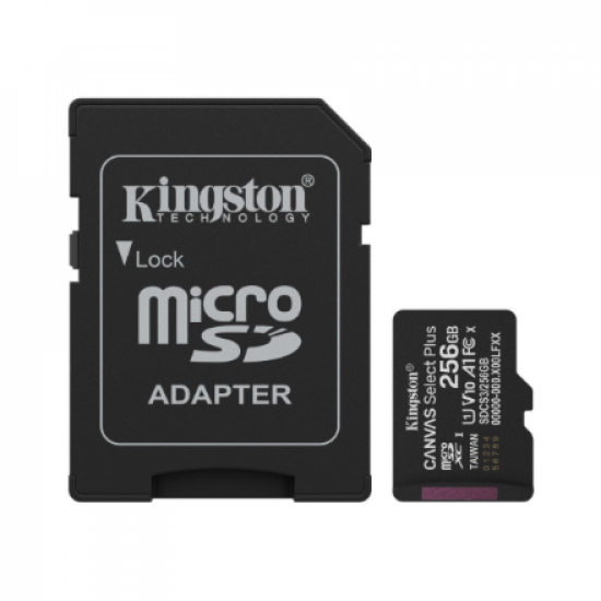 Kingston Canvas Select Plus | 256 GB | microSD | Flash memory class Class 10, UHS-I, U1/U3, video class 10/30, A1