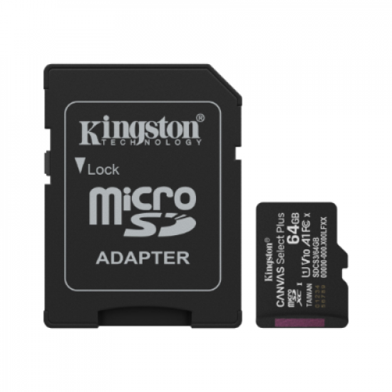 Kingston Canvas Select Plus | 64 GB | microSD | Flash memory class Class 10, UHS-I, U1/U3, video class 10/30, A1