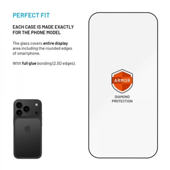 Fixed Screen protector | Apple | iPhone 17 Pro | Tempered glass | Black | Armor with Anti-dust applicator and AR layer