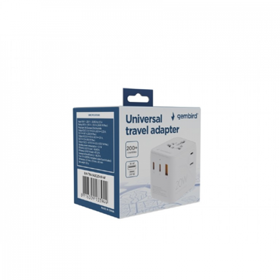 Gembird Universal travel power adapter | TPA-1A2C20-01-W | 20 W | Travel Adapter