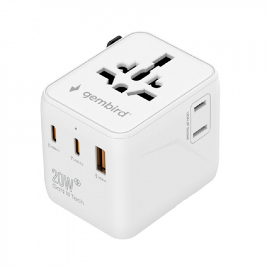 Gembird Universal travel power adapter | TPA-1A2C20-01-W | 20 W | Travel Adapter