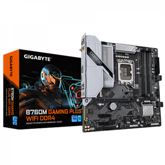 Gigabyte B760M GAMING PLUS WIFI DDR4 (rev. 1.0) | Processor family Intel | Processor socket LGA1700 | DDR4 | Supported hard disk drive interfaces SATA, M.2 | Number of SATA connectors 4