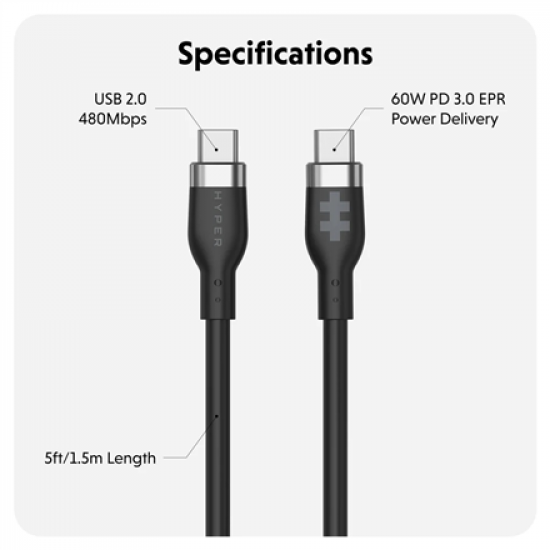 Hyper HyperJuice USB-C Silicone Charging Cable | HJ4011BKGL