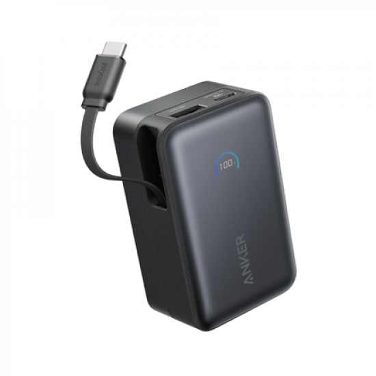 Anker Nano Power Bank 45W with Built-In Retractable USB-C Cable | A1638H11 | 10000 mAh | Black