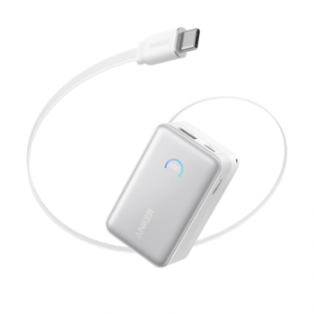 Anker Nano Power Bank 45W with Built-In Retractable USB-C Cable | A1638H21 | 10000 mAh | White