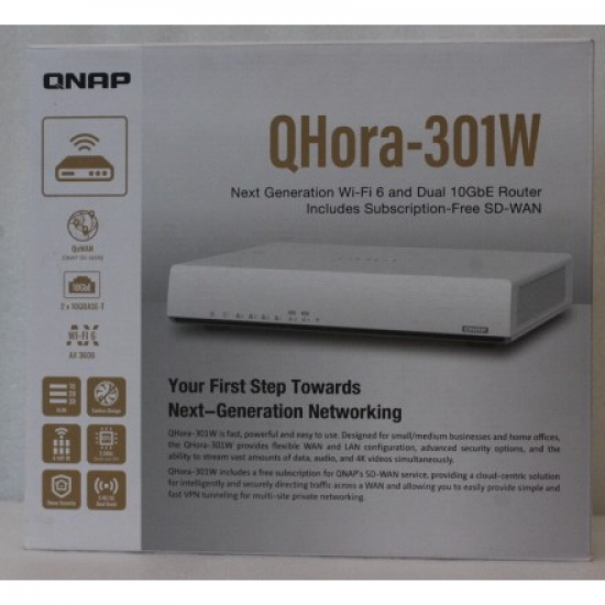 SALE OUT. QNAP Dual bandRouter | QHora-301W | 802.11ax | Ethernet LAN (RJ-45) ports 6 | Mesh Support Yes | MU-MiMO Yes | No mobile broadband | Antenna type Internal | 36 month(s) | UNPACKED