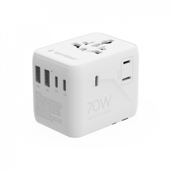 Gembird Universal travel power adapter, 70 W | TPA-2A3C70-01-W