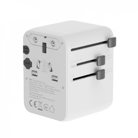 Gembird Universal travel power adapter, 70 W | TPA-2A3C70-01-W