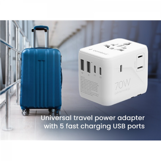 Gembird Universal travel power adapter, 70 W | TPA-2A3C70-01-W