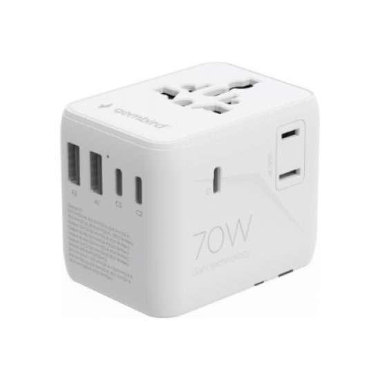 Gembird Universal travel power adapter, 70 W | TPA-2A3C70-01-W