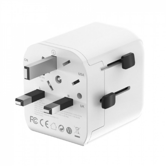Gembird Grounded universal travel power adapter, 20 W | TPA-EU1A1C20-01-W