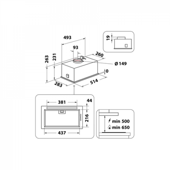 Whirlpool Hood | WCTH 63F LEB X | Built-in | Energy efficiency class B | Width 51.4 cm | 435 m³/h | Electronic | LED | Inox