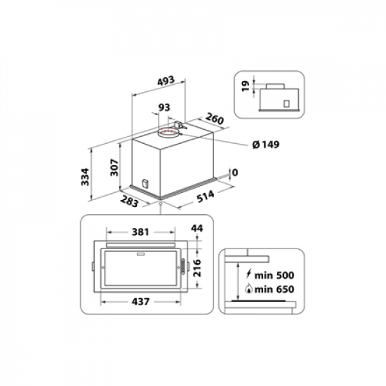 Whirlpool Hood | WCT3 63F LTX | Built-in | Energy efficiency class B | Width 51.4 cm | 430 m³/h | Electronic | LED | Inox