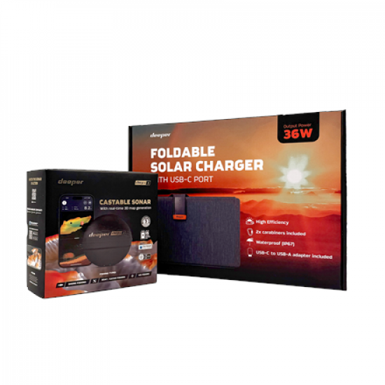 Deeper CHIRP+3 sonar +36W foldable solar charger power bundle