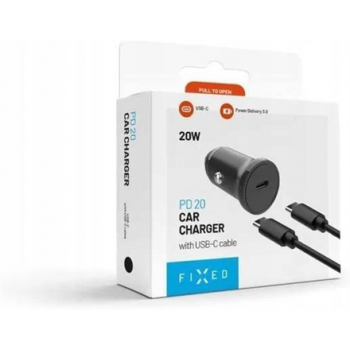 Fixed USB-C Car Charger 20W+ USB-C/USB-C Cable | FIXCC20N-CC-BK