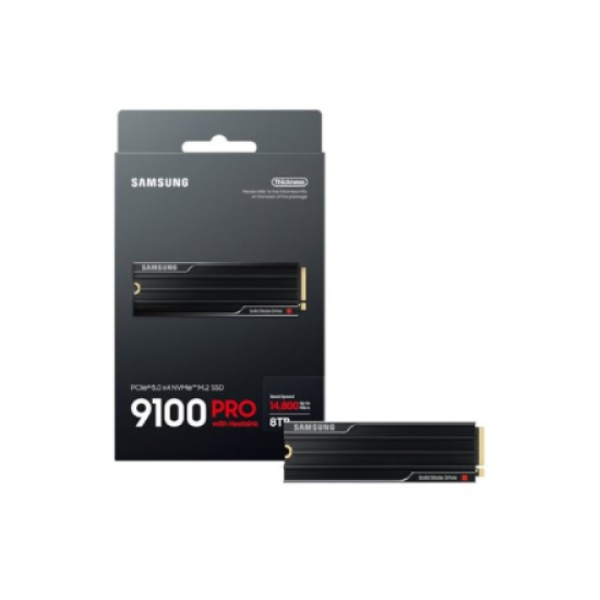 Samsung SSD | 9100 PRO With Heatsink | 8000 GB | SSD form factor M.2 2280 | Solid-state drive interface PCIe 5.0 x4, NVMe 2.0 | Read speed 14800 MB/s | Write speed 13400 MB/s