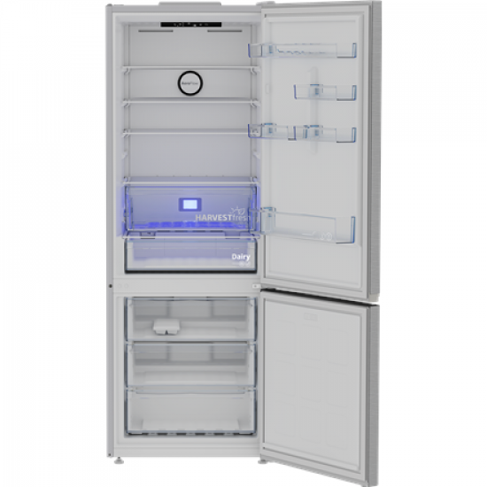 BEKO Refrigerator | B3RCNE564HXB | Energy efficiency class E | Free standing | Combi | Height 192 cm | No Frost system | Fridge net capacity 340 L | Freezer net capacity 150 L | Display | 39 dB | Stainless steel