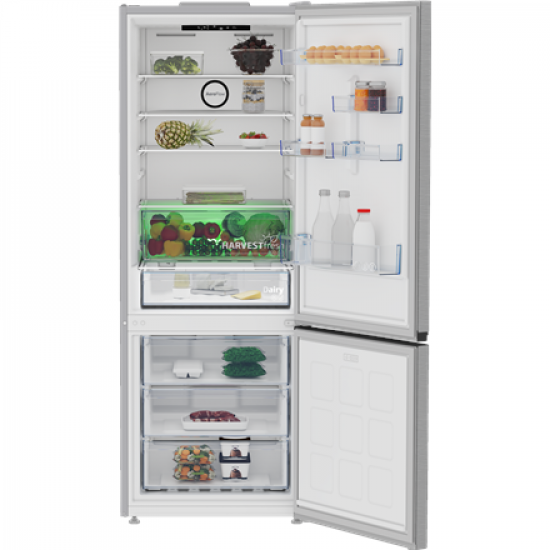 BEKO Refrigerator | B3RCNE564HXB | Energy efficiency class E | Free standing | Combi | Height 192 cm | No Frost system | Fridge net capacity 340 L | Freezer net capacity 150 L | Display | 39 dB | Stainless steel