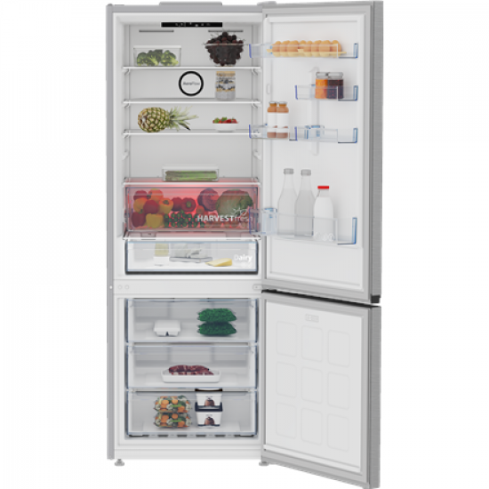 BEKO Refrigerator | B3RCNE564HXB | Energy efficiency class E | Free standing | Combi | Height 192 cm | No Frost system | Fridge net capacity 340 L | Freezer net capacity 150 L | Display | 39 dB | Stainless steel