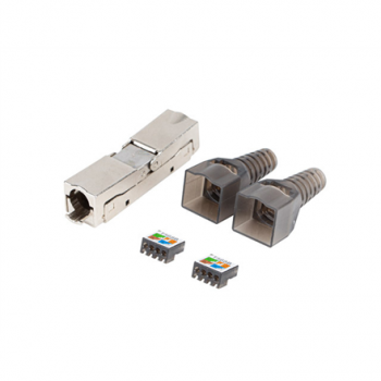 Lanberg | 2X RJ45 CAT6A FTP Plug 8P8C Tool-less Adapter | PL2SA-6000TL | Silver/Transparent