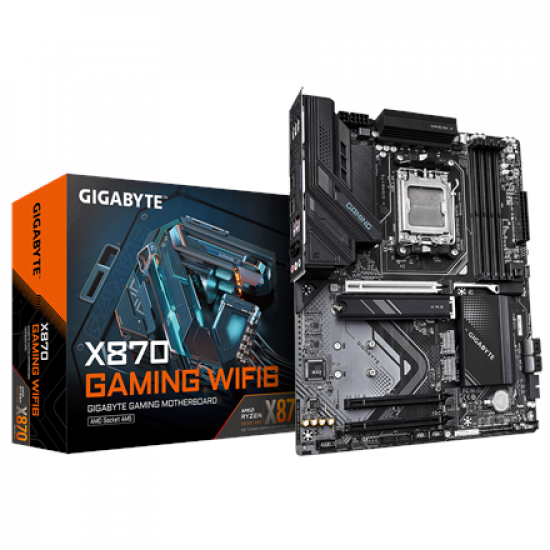 Gigabyte X870 GAMING WF6 | Processor family AMD | Processor socket AM5 | DDR5 | Supported hard disk drive interfaces M.2, SATA | Number of SATA connectors 4