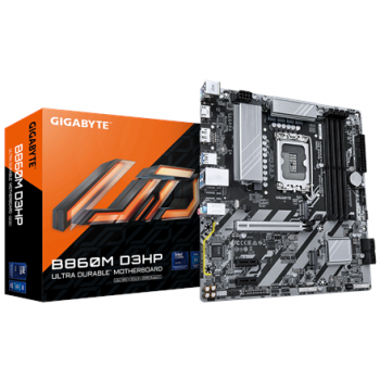 Gigabyte B860M D3HP | Processor family Intel | Processor socket LGA1851 | DDR5 | Supported hard disk drive interfaces M.2, SATA | Number of SATA connectors 4