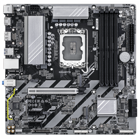 Gigabyte B860M D3HP | Processor family Intel | Processor socket LGA1851 | DDR5 | Supported hard disk drive interfaces M.2, SATA | Number of SATA connectors 4