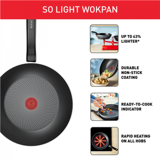 TEFAL Pan | H0561942 | Wok | Diameter 28 cm | Suitable for induction hob | Fixed handle | Black