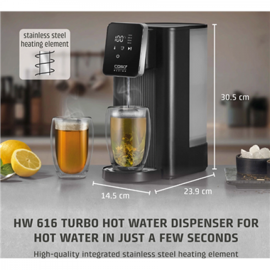 Caso Turbo Hot Water Dispenser | HW 616 | Water Dispenser | 2600 W | 2.5 L | Plastic/Stainless Steel | Black/Stainless Steel