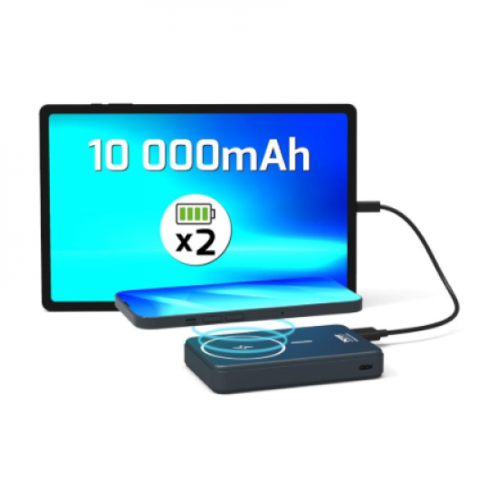 PORT CONNECT | USB-C external battery PD, Wireless Qi2 | 10000 mAh | Blue