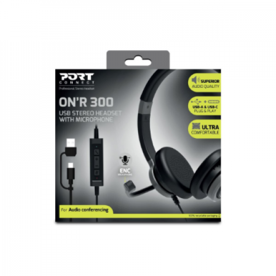 PORT CONNECT | Stereo USB Headphone PRO ON'R 300 | Wired | On-ear | Noise canceling | Black