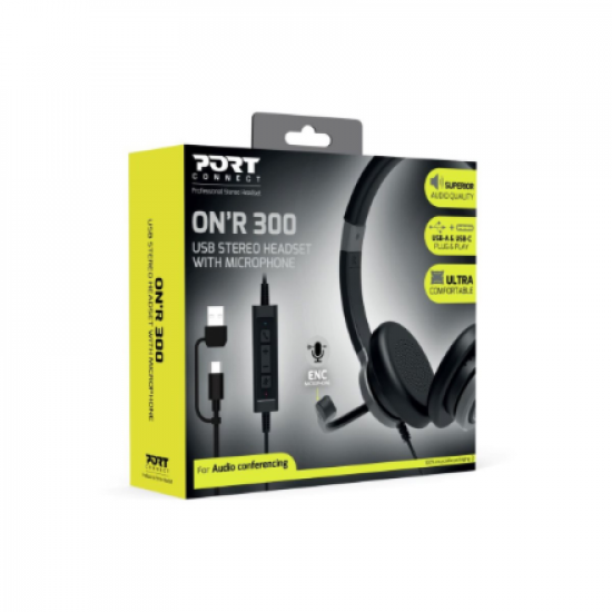 PORT CONNECT | Stereo USB Headphone PRO ON'R 300 | Wired | On-ear | Noise canceling | Black