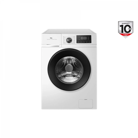 TCL Washing machine | FF1024WA2 | Energy efficiency class A-10% | Front loading | Washing capacity 10 kg | 1400 RPM | Depth 61 cm | Width 59.5 cm | Display | LED | Steam function | White