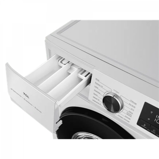 TCL Washing machine | FF1024WA2 | Energy efficiency class A-10% | Front loading | Washing capacity 10 kg | 1400 RPM | Depth 61 cm | Width 59.5 cm | Display | LED | Steam function | White