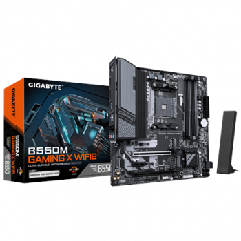 Gigabyte B550M GAMING X WIFI6 | Processor family AMD | Processor socket AM4 | DDR4 DIMM | Supported hard disk drive interfaces SATA, M.2 | Number of SATA connectors 4