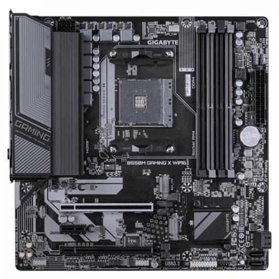 Gigabyte B550M GAMING X WIFI6 | Processor family AMD | Processor socket AM4 | DDR4 DIMM | Supported hard disk drive interfaces SATA, M.2 | Number of SATA connectors 4