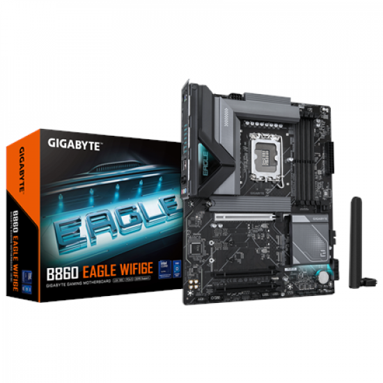 Gigabyte B860 EAGLE WIFI6E | Processor family Intel | Processor socket LGA1851 | DDR5 | Supported hard disk drive interfaces SATA, M.2 | Number of SATA connectors 4